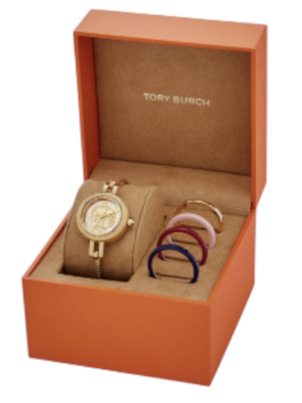 Tory Burch Womens Reva Gold Tone Bangle Interchangeable Watch Set